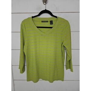Liz Claiborne XL Green with silver stripes v neck shirt